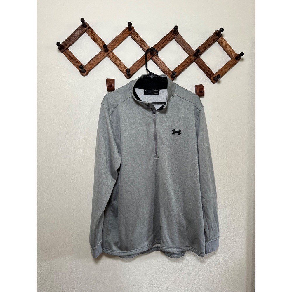 Under Armour ColdGear Mens XL Quarter Zip Pullover Grey Loose Fit Mock Neck Logo